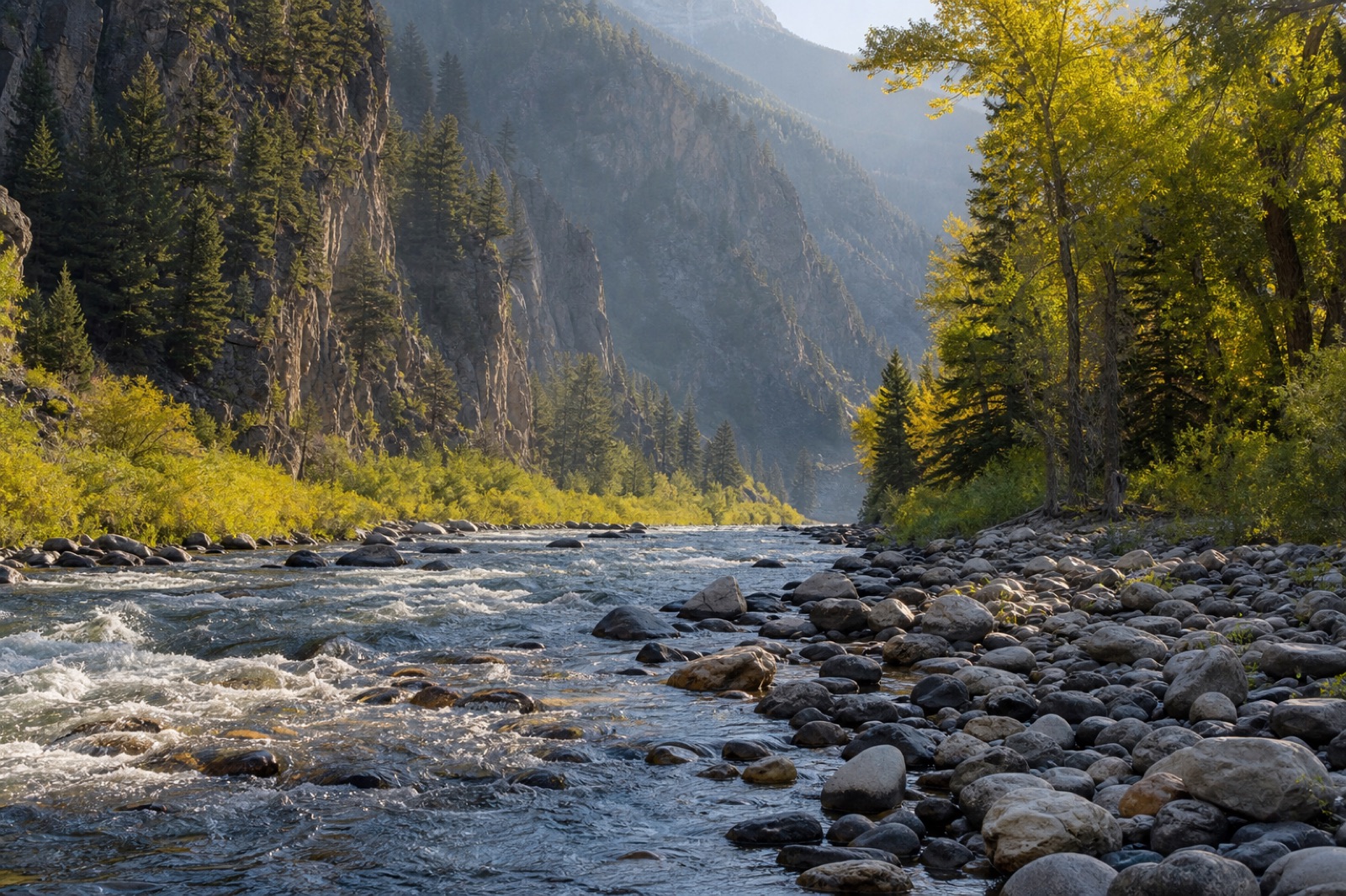 River winding through a forested mountain valley