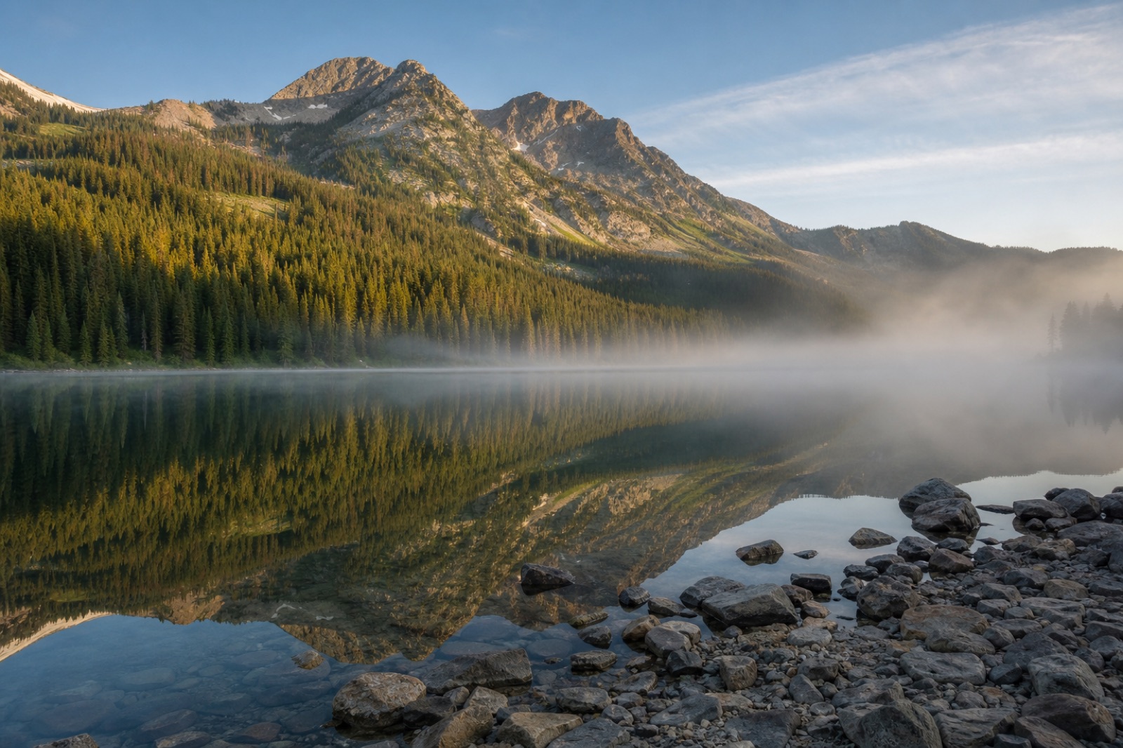 Mountain reflected in a still lake in Montana